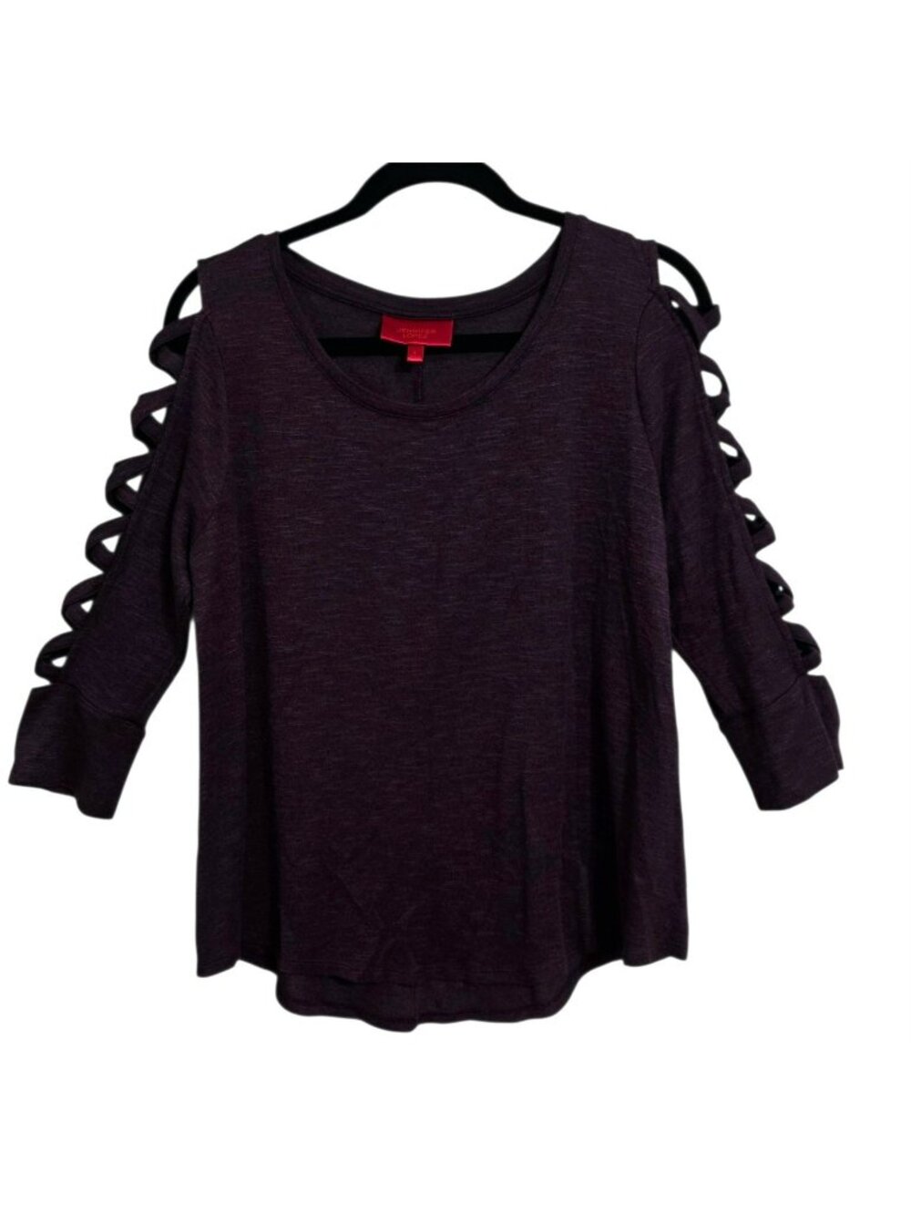 Jennifer Lopez Purple Cold Shoulder Top Crisscross Sleeve Soft Shirt Womens L
